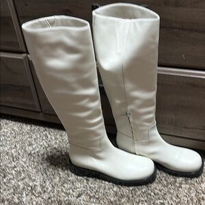 Marc Fisher LTD Leather Phidias Lugsole Tall Knee-High Boots Ivory